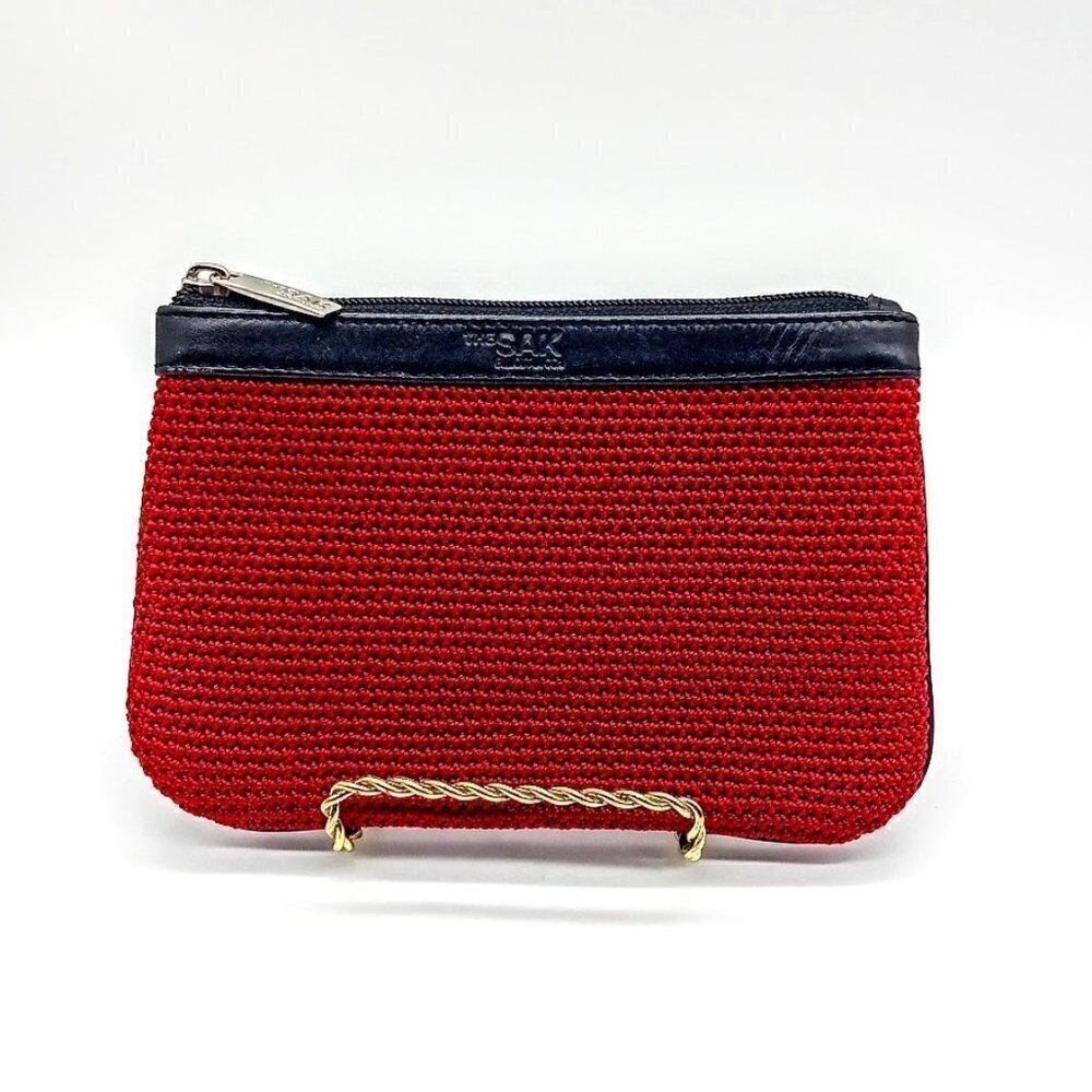 The Sak x Elliott Lucca Red Woven Black Faux Leather Trim Mini Bag